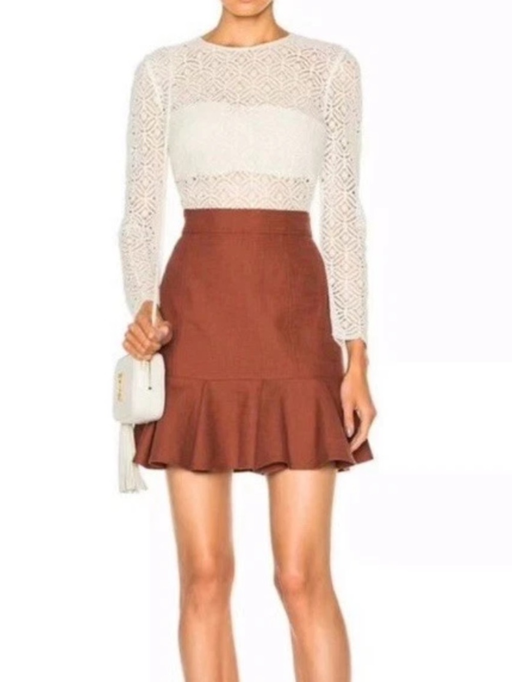 Veronica Beard Rust Ruffle-Hem Mini dress